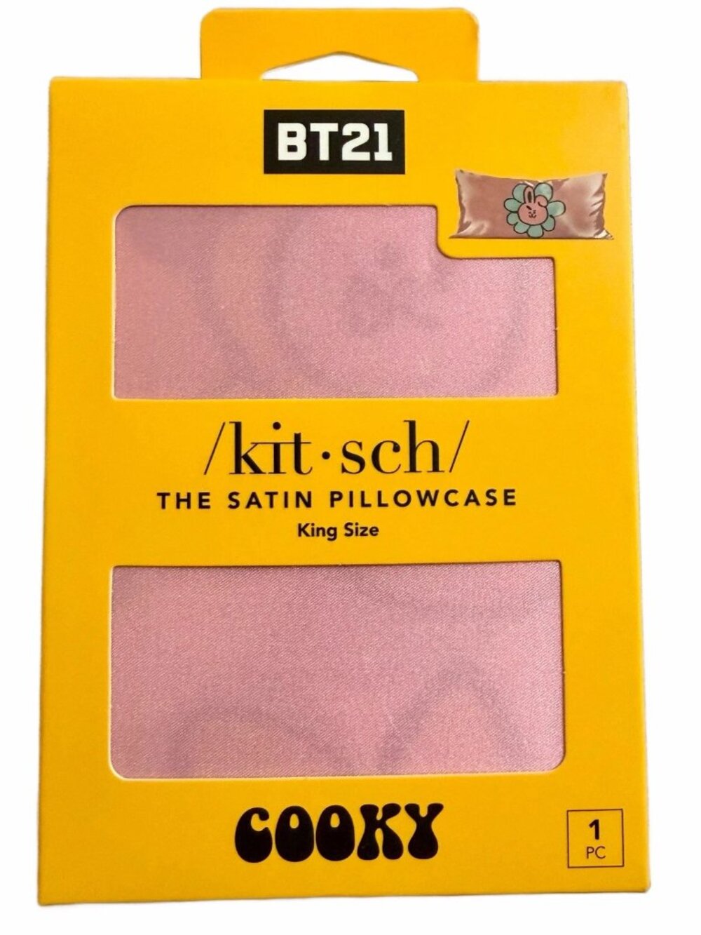 Kitsch x BT21 King COOKY Satin Floral Pillowcase Pink Bunny Line Friends New